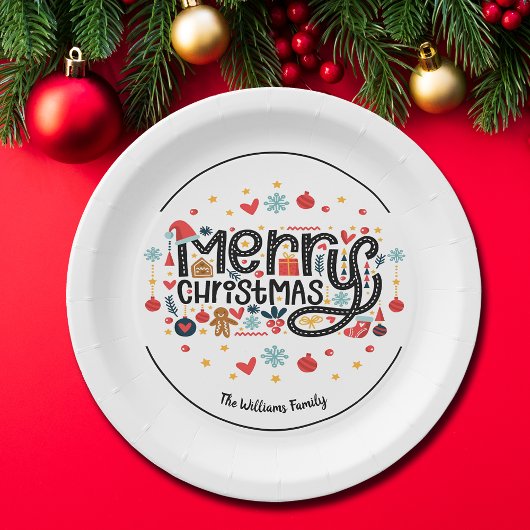 Assiettes En Carton Typographe de Merry Christmas