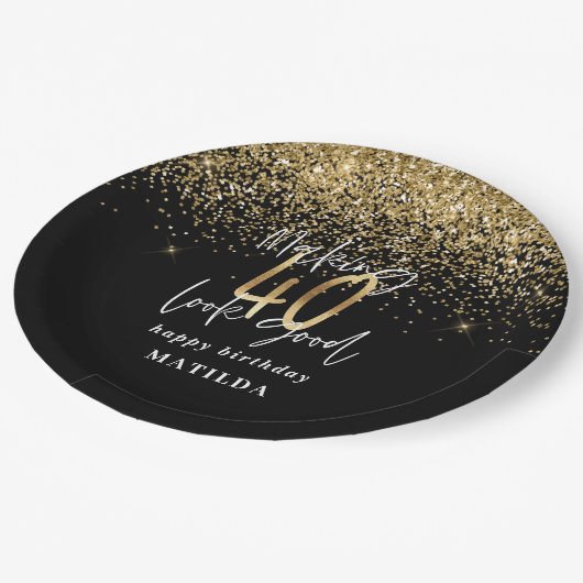 Assiettes En Carton Typographie 40e anniversaire moderne parties scint (Angle)