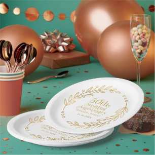 Assiettes En Carton Typographie 50e anniversaire de mariage Couronne d