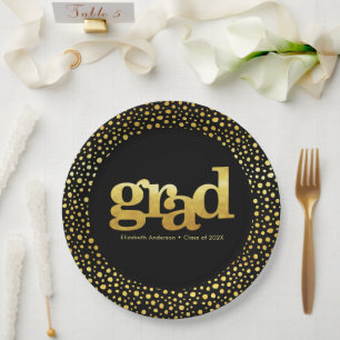 Assiettes En Carton Typographie à feuille d'or de fin d'études noir mo