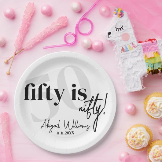 Assiettes En Carton Typographie audacieuse avec Calligraphie 50ème ann (Fête)