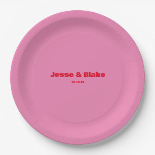 Assiettes En Carton Typographie audacieuse, mariage rose et rouge