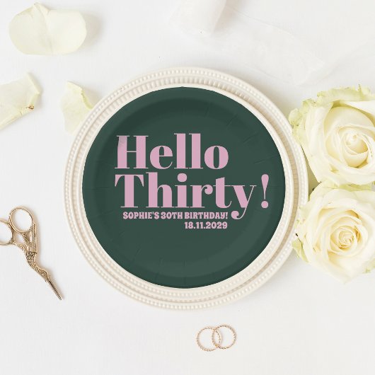 Assiettes En Carton Typographie audacieuse Pink moderne 30e anniversai