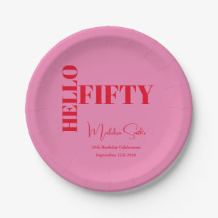 Assiettes En Carton Typographie audacieuse Rouge rose moderne 50e anni
