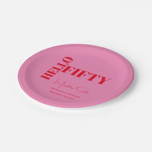 Assiettes En Carton Typographie audacieuse Rouge rose moderne 50e anni (Angle)