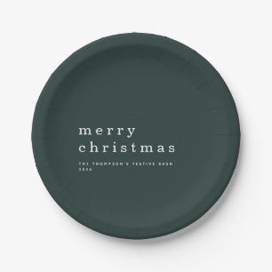 Assiettes En Carton Typographie blanche simple Joyeux Noël