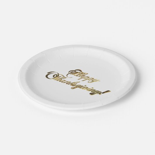 Assiettes En Carton Typographie bon thanksgiving Faux Gold Foil (Angle)