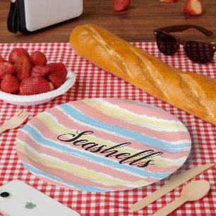Assiettes En Carton Typographie Coquillages Rose Jaune Bleu Aquarelle
