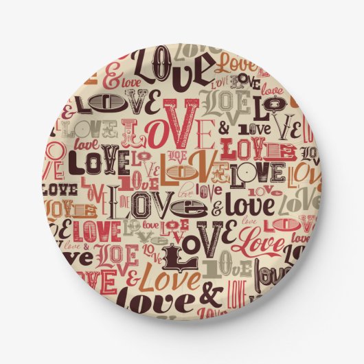 Assiettes En Carton Typographie d'amour vintage (Devant)