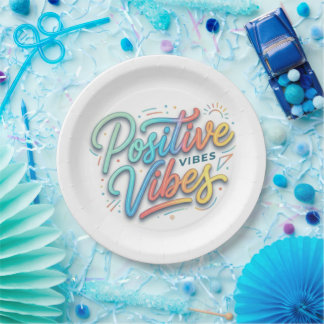 Assiettes En Carton Typographie d'art moderne colorée aux vibrations p