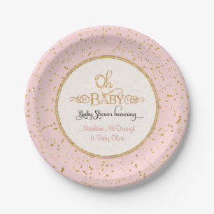 Assiettes En Carton Typographie de confettis d'or de baby shower de
