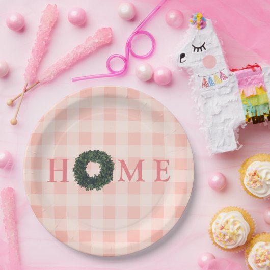 Assiettes En Carton Typographie de ferme « ACCUEIL » rose floral (Fête)