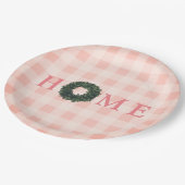 Assiettes En Carton Typographie de ferme « ACCUEIL » rose floral (Angle)