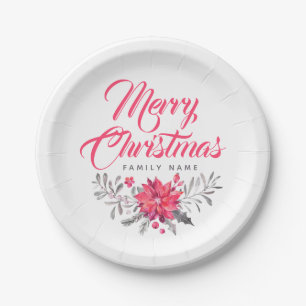 Assiettes En Carton Typographie de Joyeux Noël et bouquet floral