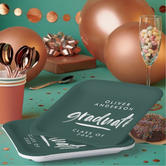 Assiettes En Carton Typographie de script moderne graduation verte (Multi)