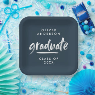 Assiettes En Carton Typographie de script moderne marine bleu classe d