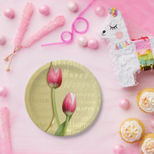 Assiettes En Carton Typographie d'or des Tulipes de Pâques (Fête)