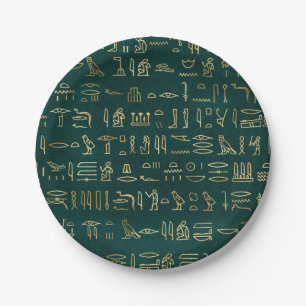 Assiettes En Carton Typographie hiéroglyphes égyptiens dorés Egypte