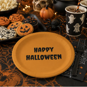 Assiettes En Carton 'Typographie Joyeux Halloween' Fête Salle de class