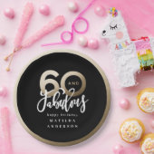 Assiettes En Carton Typographie moderne 60e anniversaire noir et or (Fête)