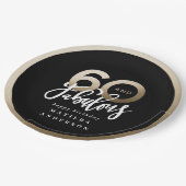 Assiettes En Carton Typographie moderne 60e anniversaire noir et or (Angle)