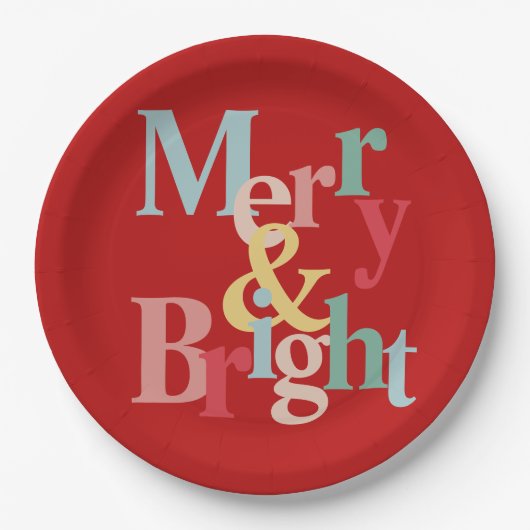 Assiettes En Carton Typographie moderne Joyeux et rouge vif (Devant)