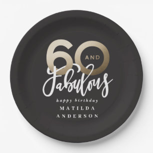 Assiettes En Carton Typographie moderne noir et or 60e anniversaire