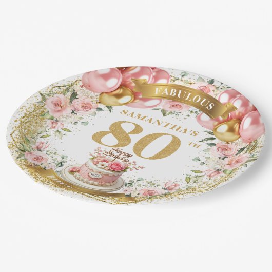 Assiettes En Carton Typographie moderne Plaques d'anniversaire 80e (Angle)