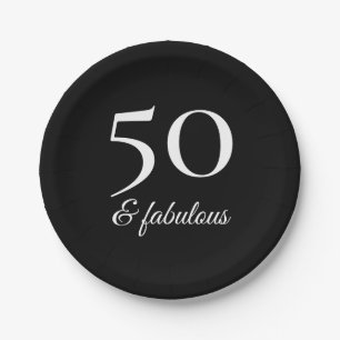 Assiettes En Carton Typographie noire et blanche pour 50e anniversaire