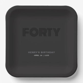 Assiettes En Carton Typographie Rétro Moderne Noir 40e Anniversaire