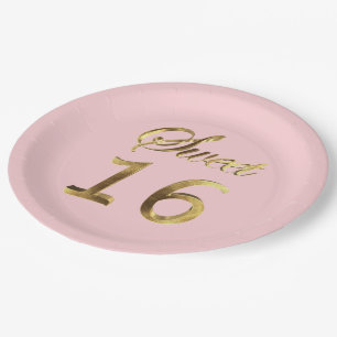 Assiettes En Carton Typographie rose de regard d'or du bonbon 16