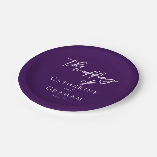 Assiettes En Carton Typographie violet foncé Mariage personnalisé (Angle)