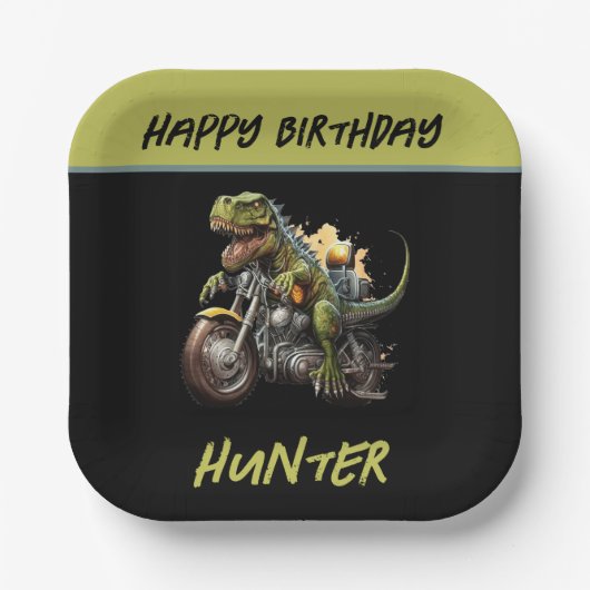 Assiettes En Carton Tyrannosaurus Rex Dinosaur Moto Anniversaire (Recto)