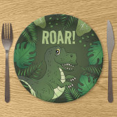 Assiettes En Carton Tyrannosaurus vert Rex T-rex Anniversaire tropical