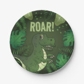 Assiettes En Carton Tyrannosaurus vert Rex T-rex Anniversaire tropical (Devant)