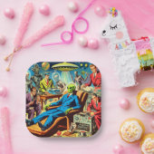 Assiettes En Carton Ufo Alien Sci-fi Retro Comics (Fête)