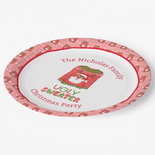 Assiettes En Carton Ugly Sweater Funny Reindeer Christmas Party (Angle)