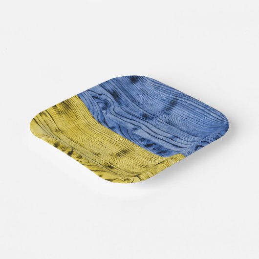 Assiettes En Carton Ukraine drapeau bleu jaune motif de texture de boi (Angulaire)