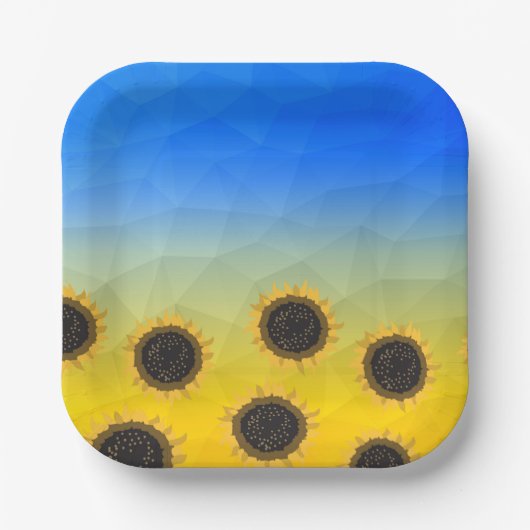 Assiettes En Carton Ukraine jaune bleu géométrie maillage motif Fleurs (Recto)