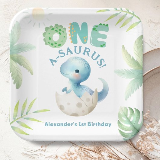 Assiettes En Carton Un A-Saurus Boy Dinosaur 1er anniversaire