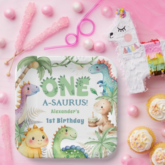 Assiettes En Carton Un A-Saurus Boy Dinosaur 1er anniversaire (Fête)