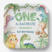 Assiettes En Carton Un A-Saurus Boy Dinosaur 1er anniversaire (Recto)