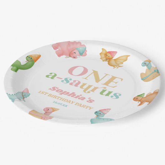 Assiettes En Carton Un A-Saurus Dinosaur 1ère fête d'anniversaire (Angle)