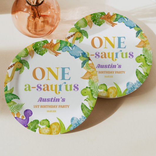 Assiettes En Carton Un A-Saurus Dinosaur 1ère fête d'anniversaire