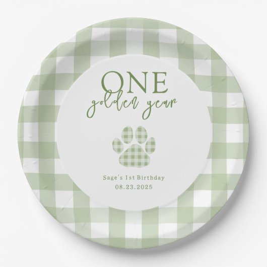 Assiettes En Carton Un an d'or Retriever fête d'anniversaire (Devant)