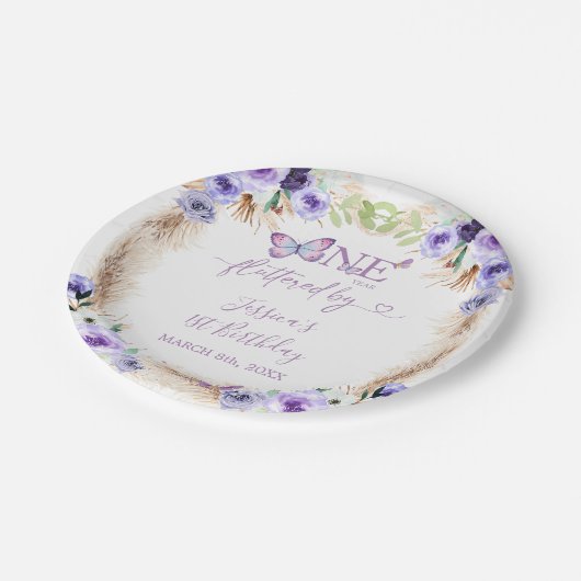 Assiettes En Carton Un an Flutted Butterfly premier anniversaire Flora (Angle)