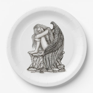 Assiettes En Carton Un ange endormi sur la pierre