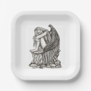 Assiettes En Carton Un ange endormi sur la pierre