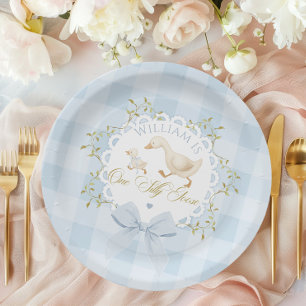 Assiettes En Carton Un anniversaire fantaisiste d'une oie sotte bleue
