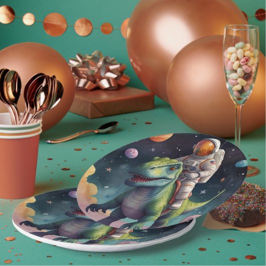 Assiettes En Carton Un astronaute sur Dino dans l'espace (Multi)